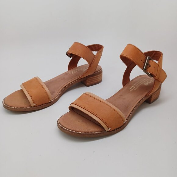 Toms Shoes Open Toe Sandal Heels Brown Sling Back Low Block Heel Womens 7 - Picture 7 of 14
